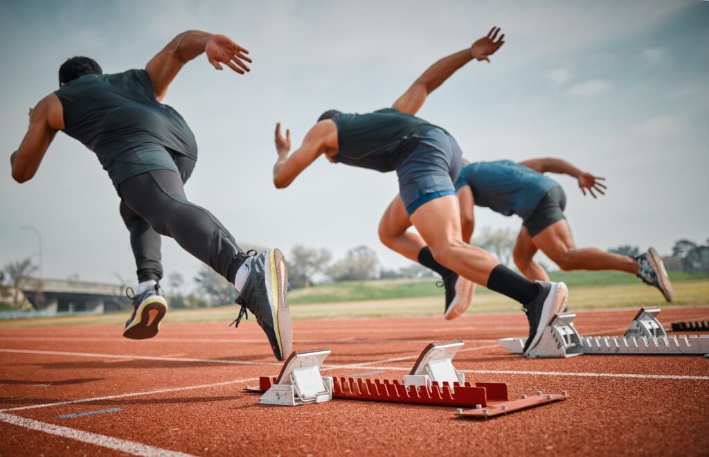 Race,,Start,And,Group,Of,Men,Running,At,Arena,For