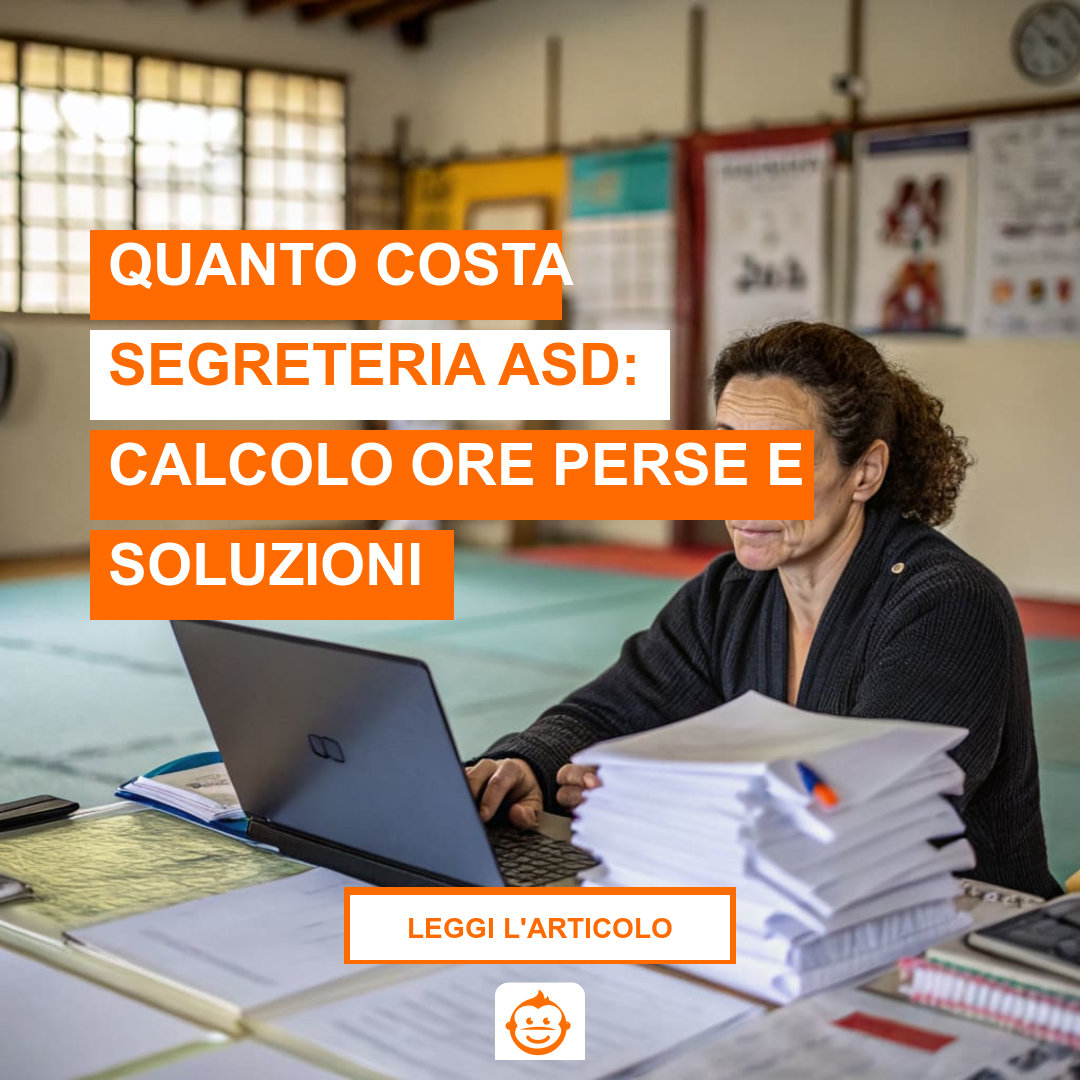 Segretaria di ASD gestisce iscrizioni e documenti alla scrivania di una palestra di arti marziali - quanto costa segreteria asd